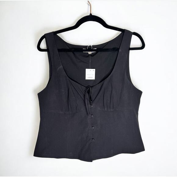 WAYF Tops - WAYF Sleeveless Sweetheart Neck Buttoned Crop Tank Top Black Women's Size L NWT